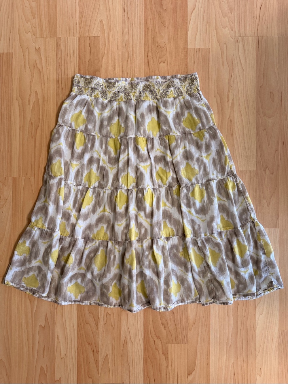 Old Navy Yellow and Cream Tiered Ikat A-Line Skirt